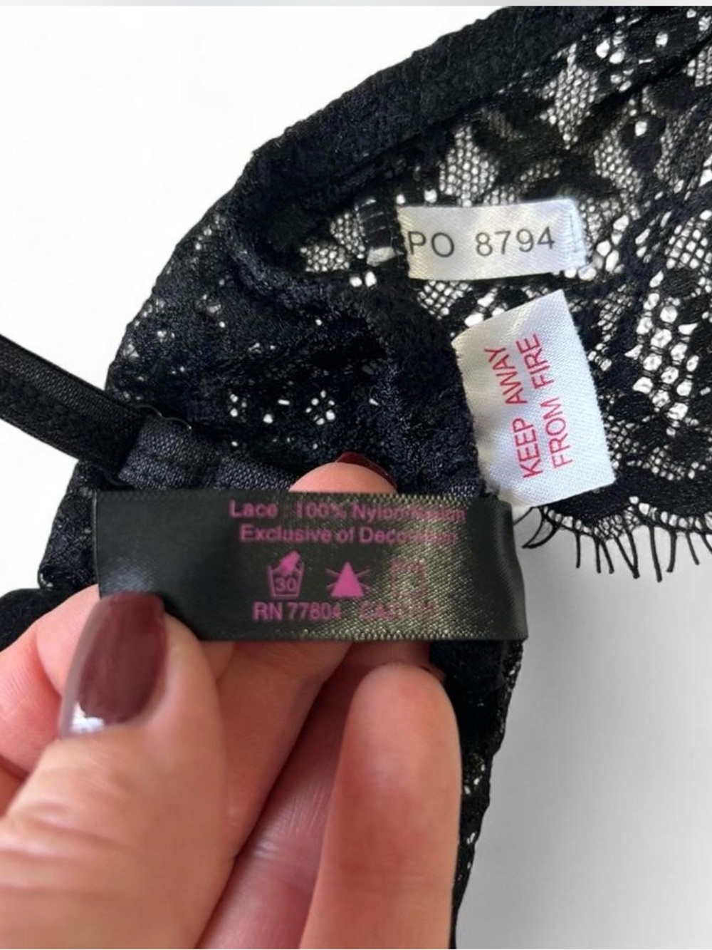 Sheer Black Fairy Goth Scalloped Lace Cami Bralette Deep V-neck Double Straps M - Picture 4 of 7